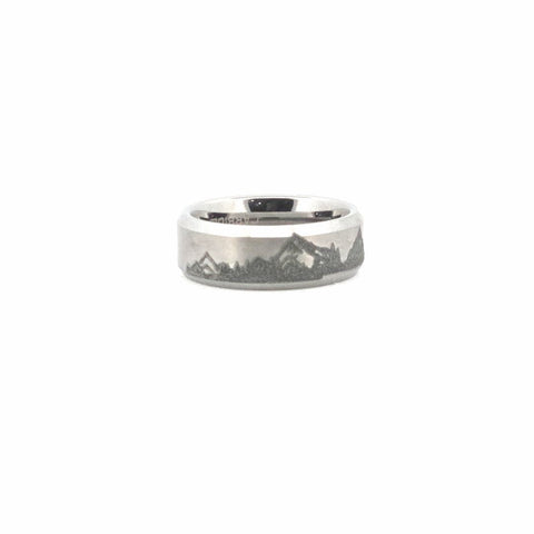 Mountain Lake Engraved Tungsten Ring