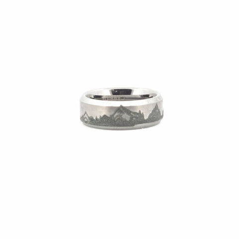 Mountain Lake Engraved Tungsten Ring