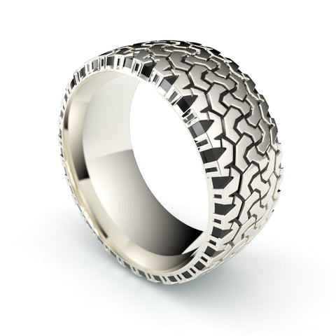 Sakcon Jewelers Ring 10k White Gold Off Road Tire Ring-10mm