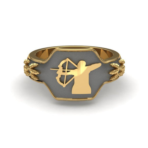 Sakcon Jewelers Ring 10k Yellow Gold Bow Hunting Ring-5