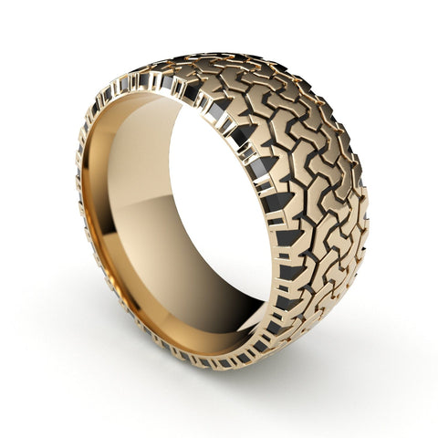Sakcon Jewelers Ring 14k Rose Gold Off Road Tire Ring-10mm