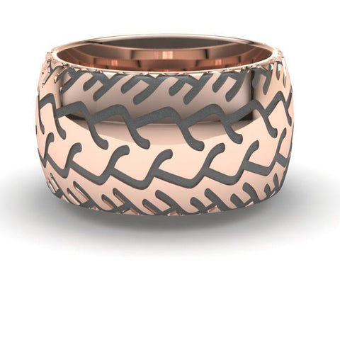 Sakcon Jewelers Ring 14k Rose Gold Street Bike 3-10mm Motorcycle Tire Tread Ring