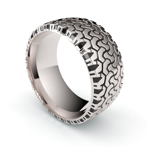 Sakcon Jewelers Ring 14k White Gold Off Road Tire Ring-10mm