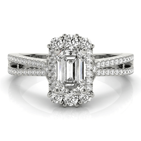 Sakcon Jewelers Ring Moissanite Emerald Cut Diamond Pave Split Engagement Ring