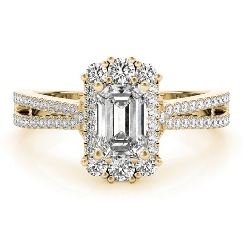 Sakcon Jewelers Ring Tu-Tone Moissanite Emerald Cut Diamond Pave Split Engagement Ring